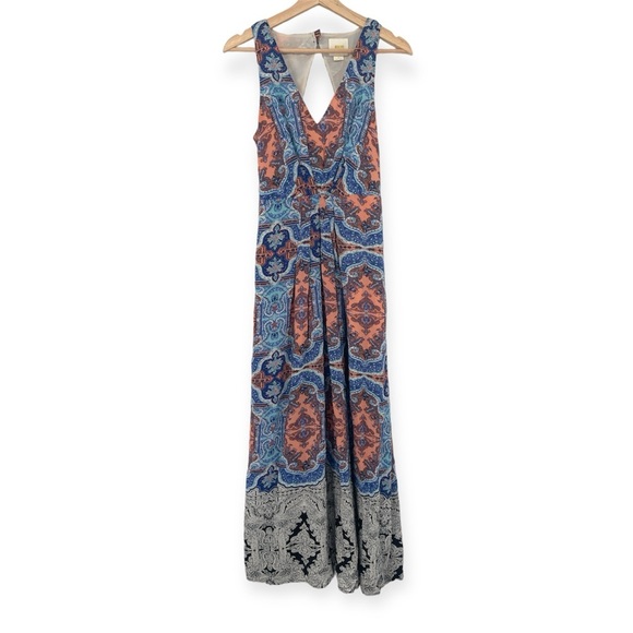 Maeve X Anthropologie 100% Silk Medallion Paisley  Maxi Dress W/ Pockets Size 4P - Picture 2 of 7